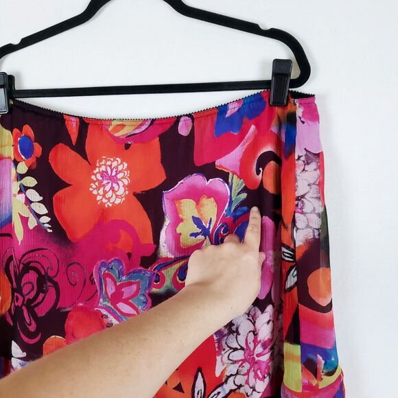 Chicos 100% Silk Midi Skirt Womens XL Wearable Art Flowy Maximalist Boho Resort - Picture 5 of 9